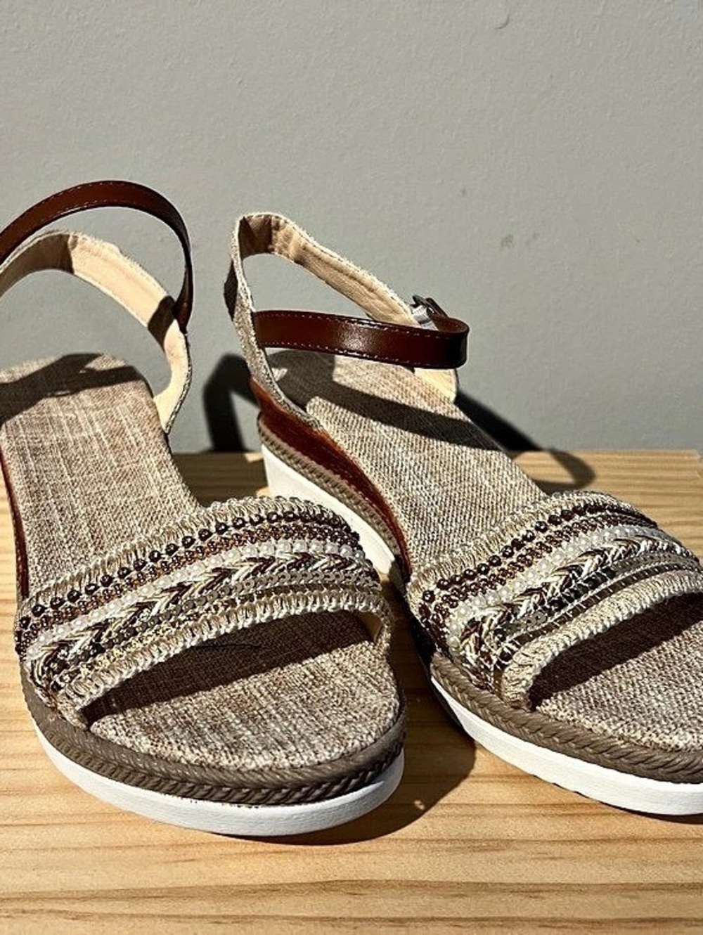 Women's Wedge Sandals in Brown & Cream Like New